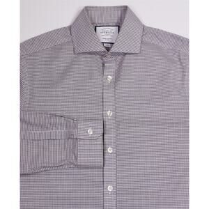 Charles Tyrwhitt Super Slim Non-Iron Gray Burgundy Woven Dress Shirt (38) 15-33